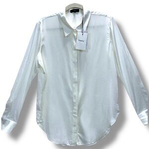 Theory Sunaya Silk Blouse Ivory Long Sleeve Button Shirt Womens M